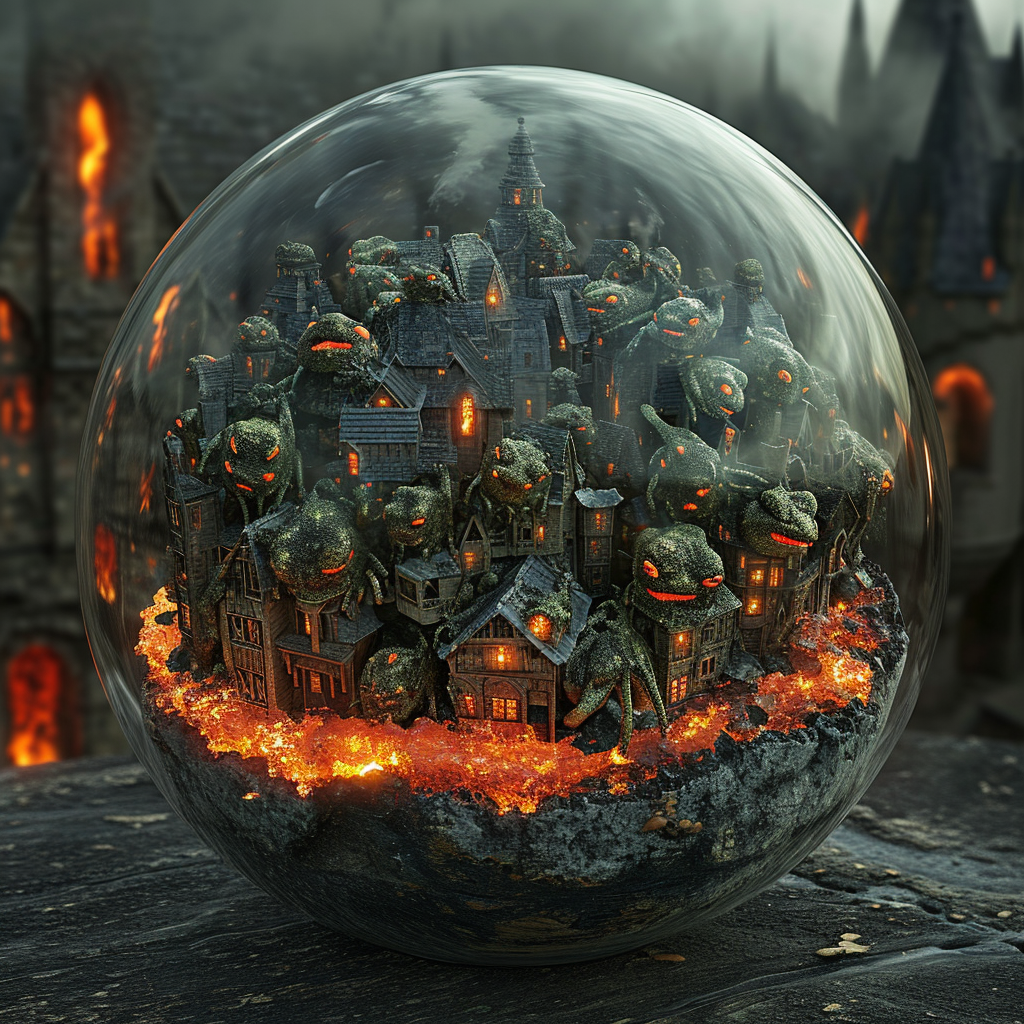 frogs town snowglobe lava detailed