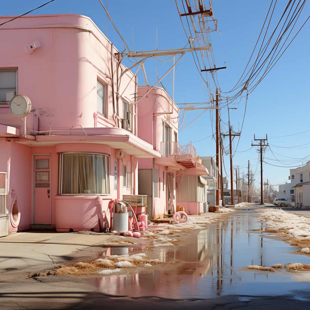 Realistic pink convenience store front