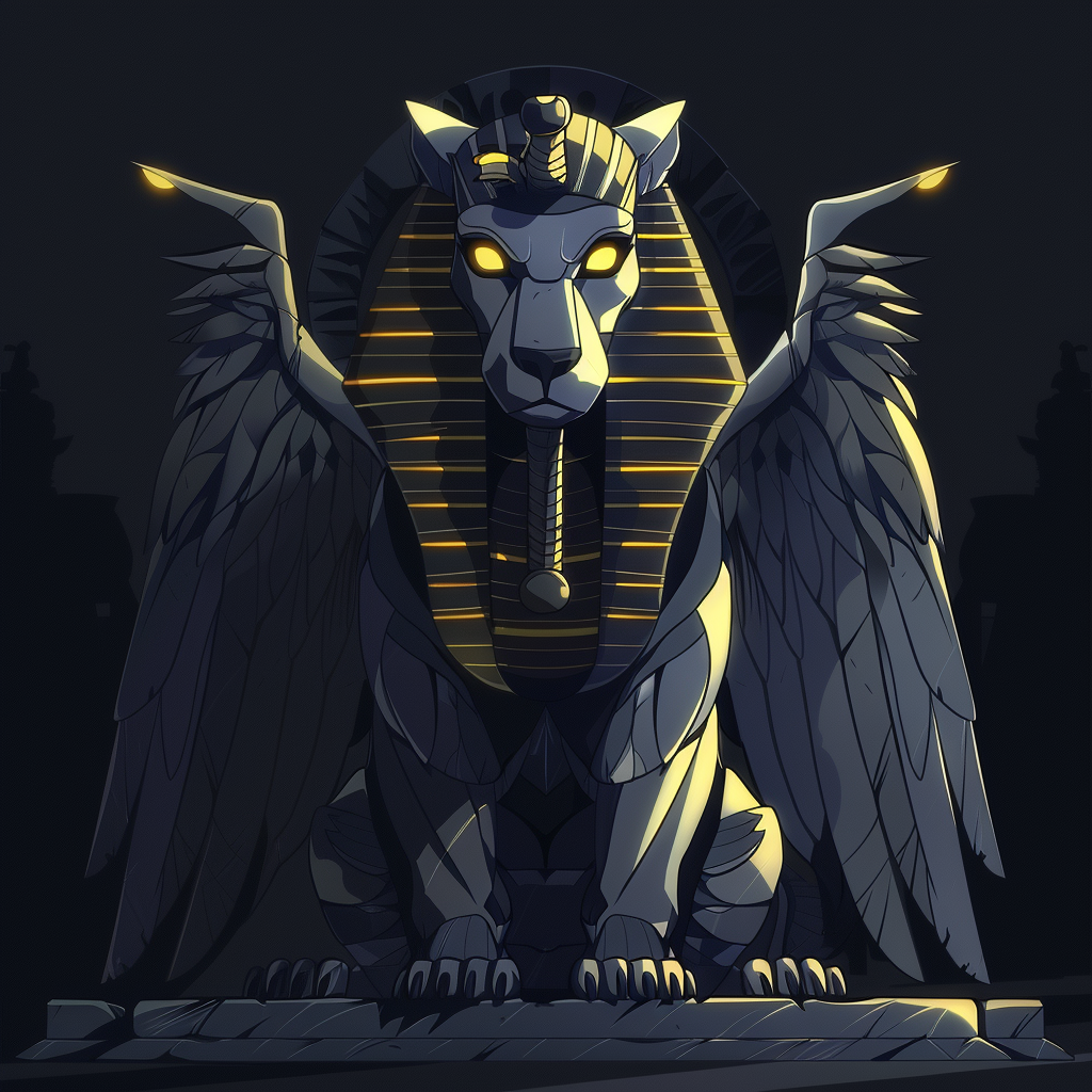 Anime Pharaon Sphinx Statue Yellow Eyes