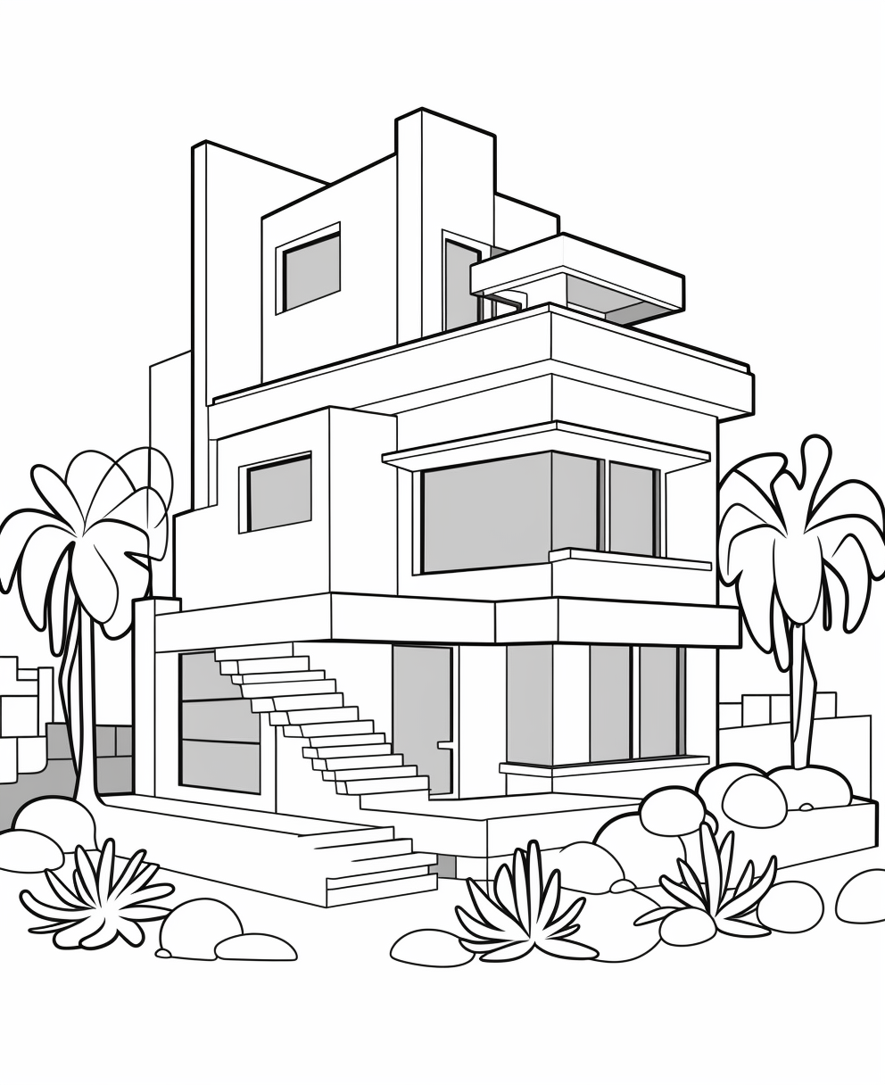 Front View Barragan House Coloring Page for Kids