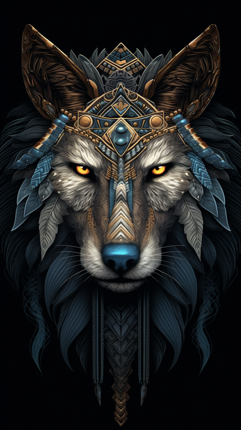 Realistic night tribal wolf art