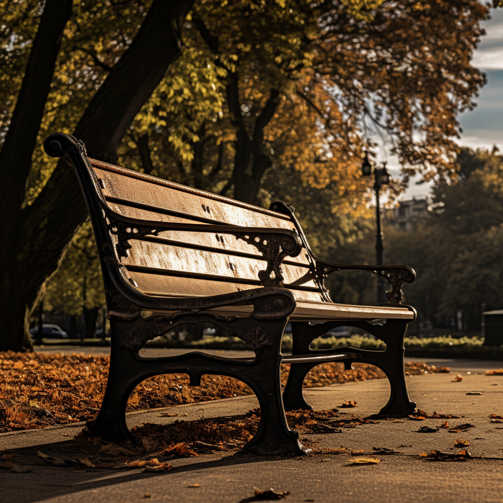 Front view of a park bench