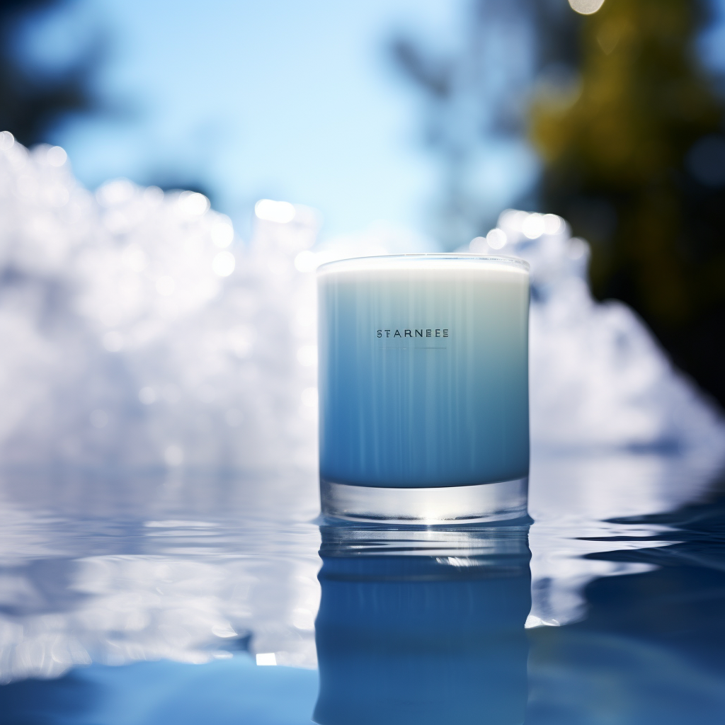 Frosted glass candle against blue sky