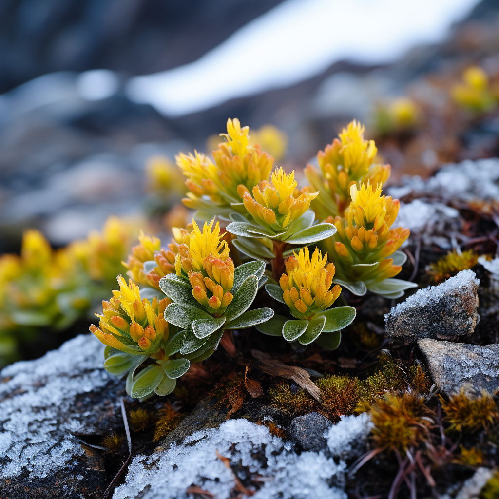 Frosted Rhodiola Rosea Herb on Mountain