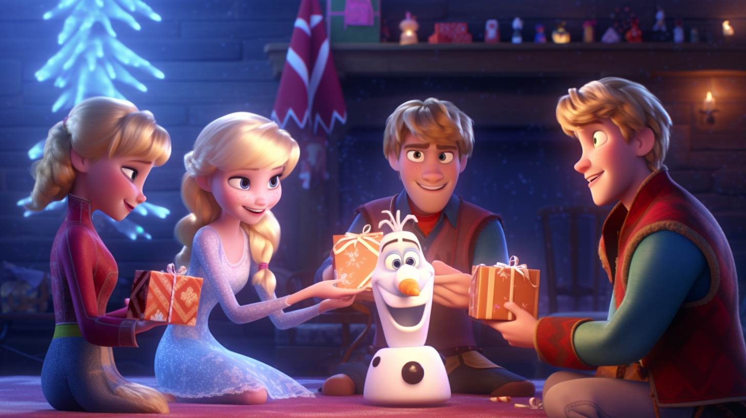 Elsa, Anna, Olaf, and Kristoff having Christmas fun