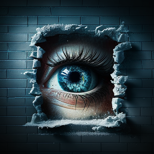 Creepy frozen eyes on the wall