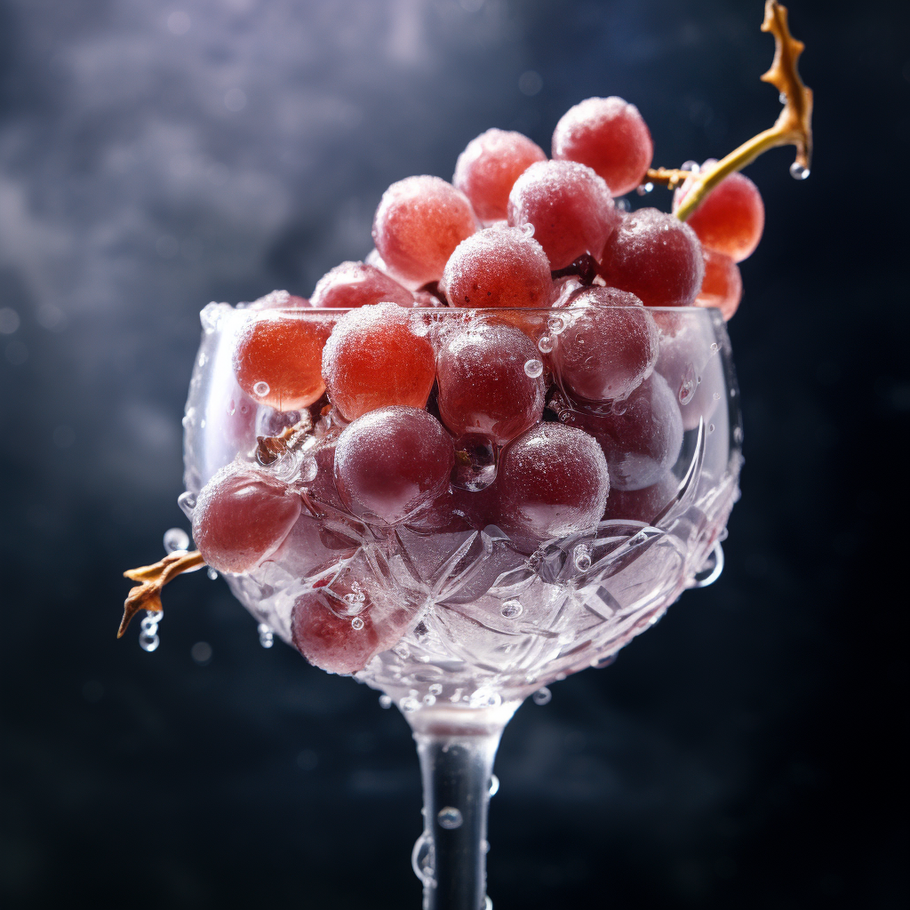 Close-up of Frozen Grapes in Crystal Wine Glass