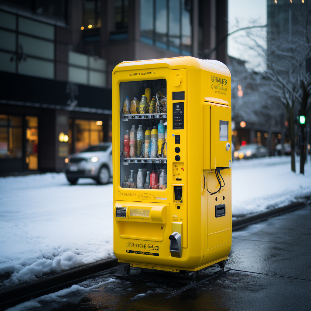 Frozen yellow vending machine with delicious treats