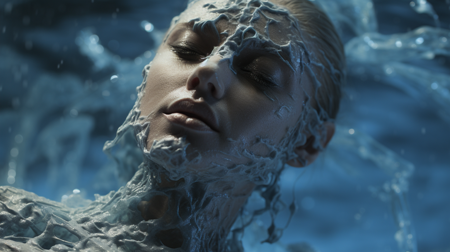 Frozen body crystalizing in cinematic photo