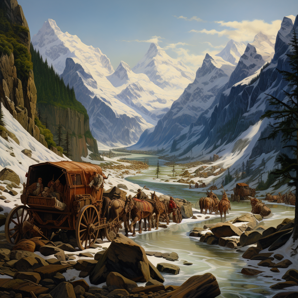 Dwarfs laboring around expedition supplies in frozen valley