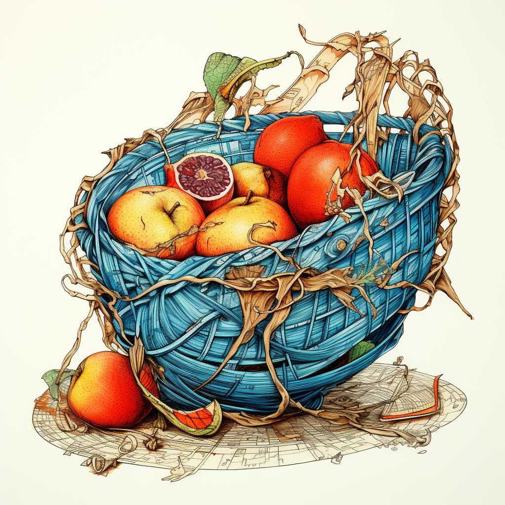 Broken basket with fruit sketch