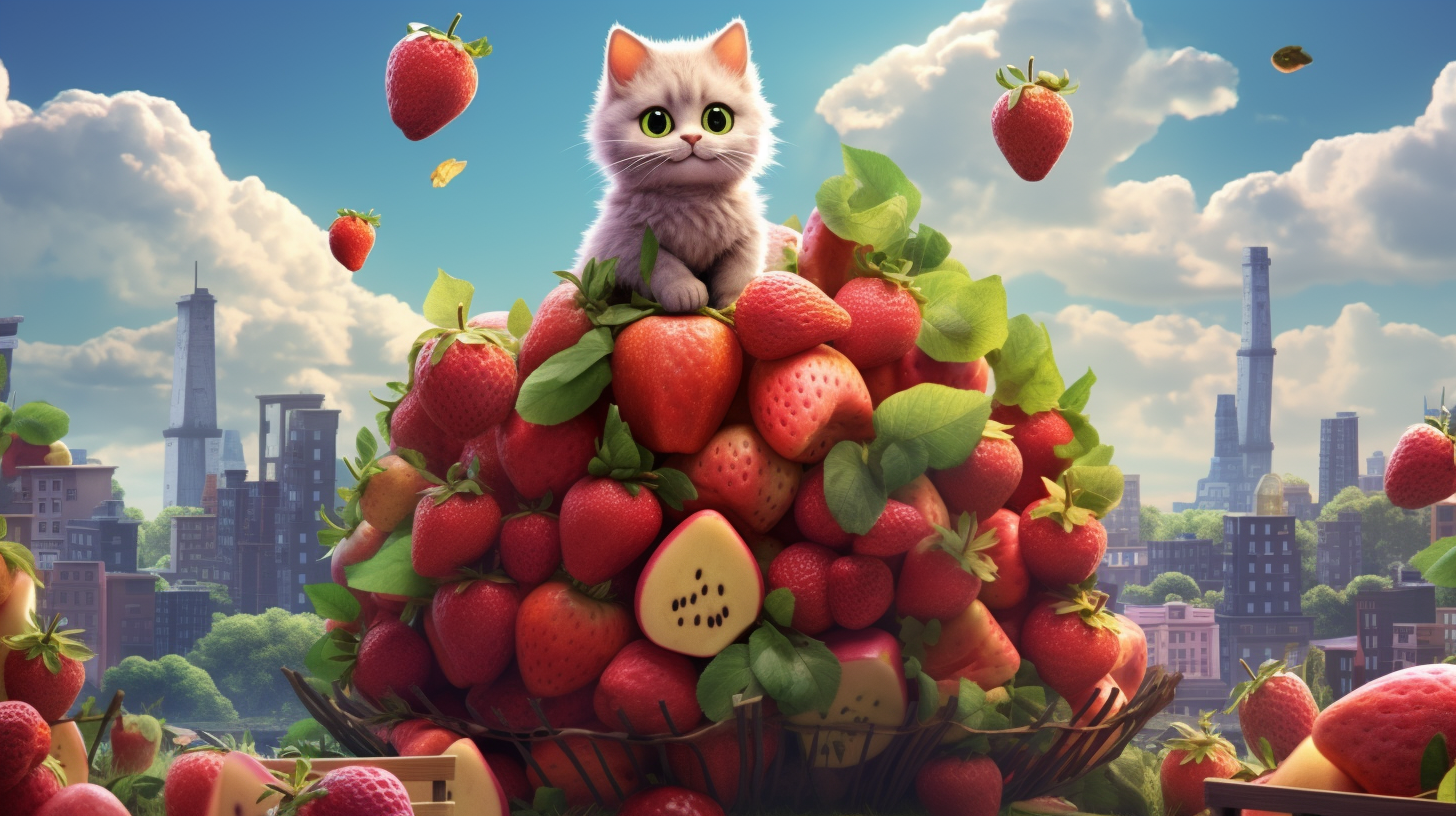 Colorful fruit and adorable cat design