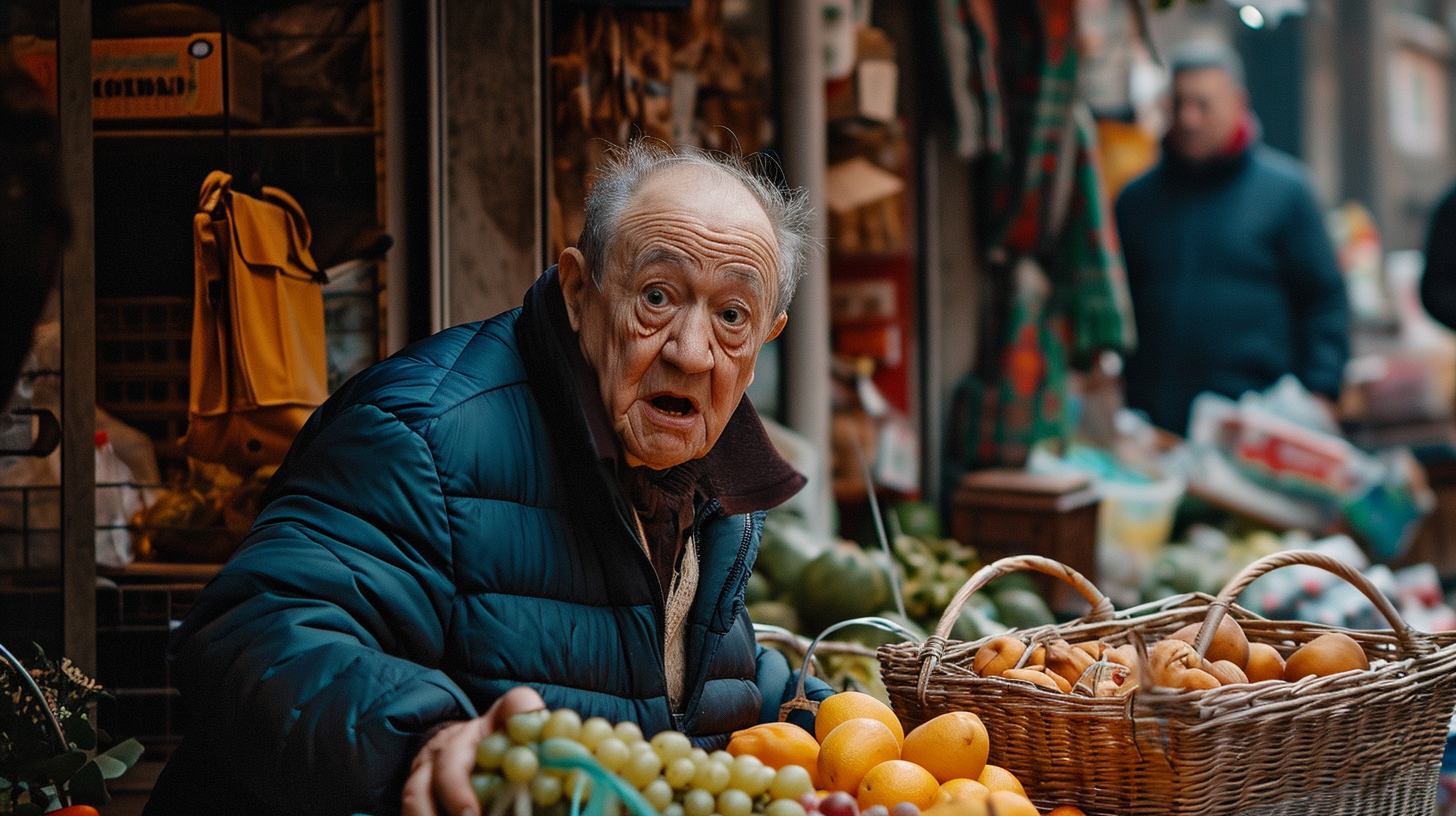 Fruit Shop with People and Baskets