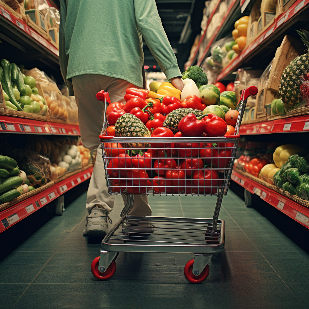 Fruits and vegetables shopping in supermarket