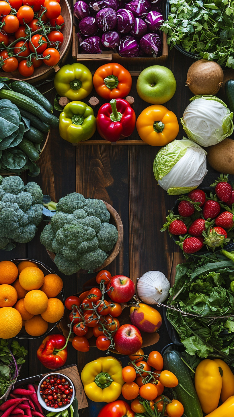 Assorted Fruits and Vegetables on Table