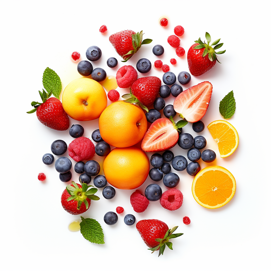 Fresh fruits on white background