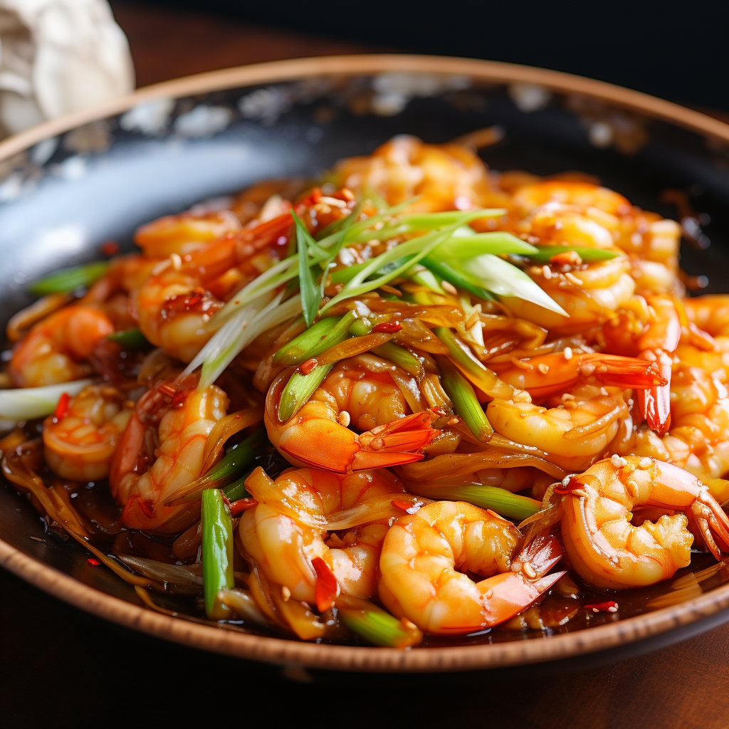 Fry Shrimp with Green Onion