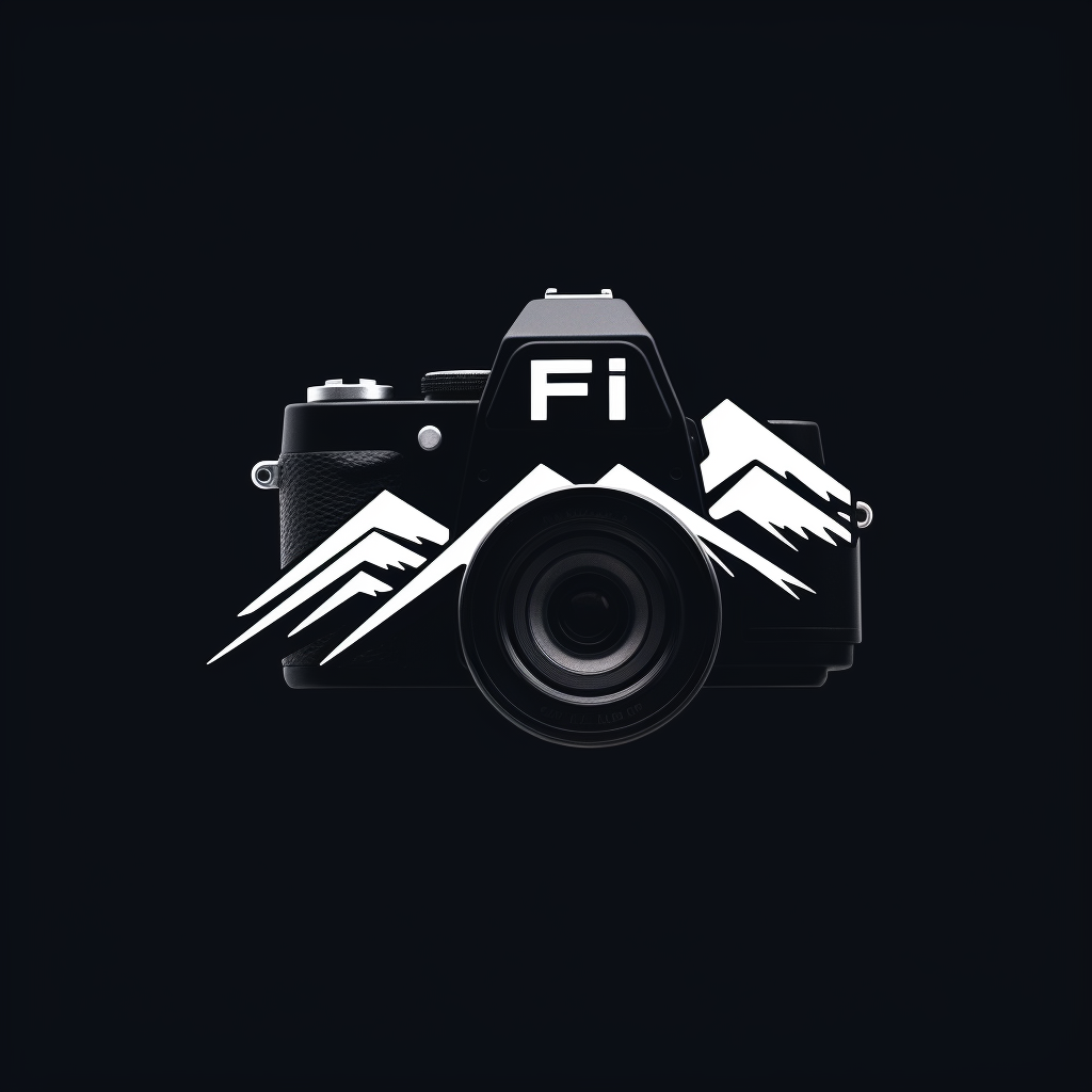 Modern black and white logo of a Fuji camera with vibrant concert-inspired design