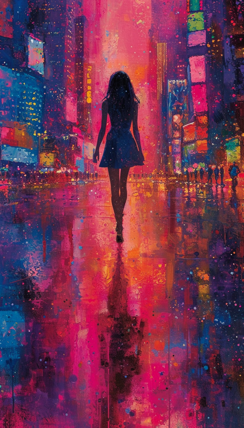 Fashionable woman in futuristic city backdrop