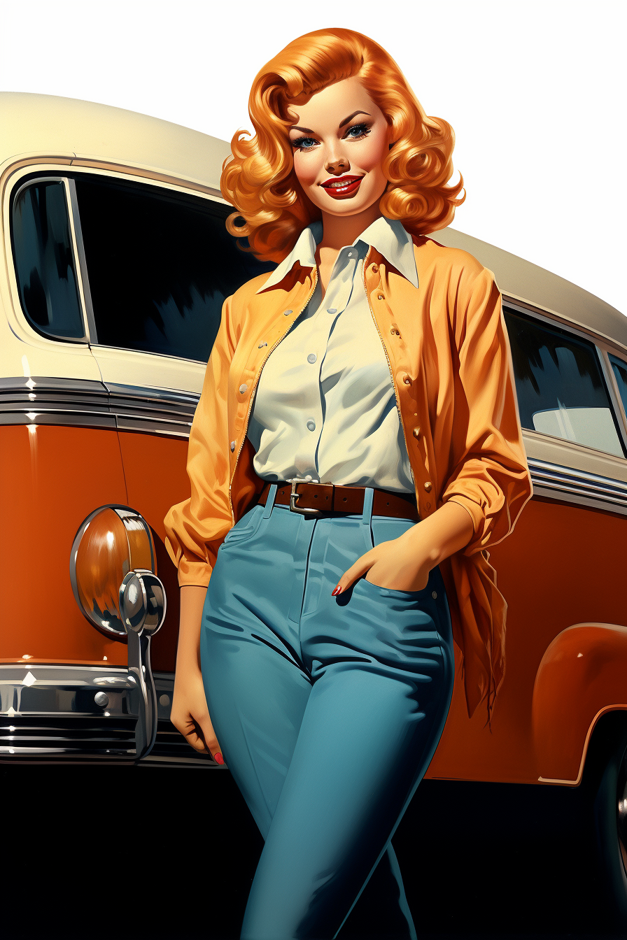 Smiling redhead woman next to car