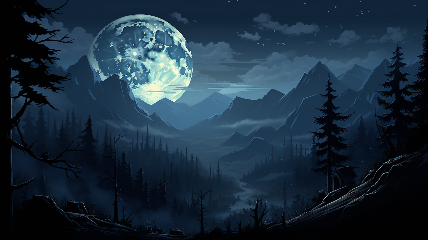 Full Moon Night in Forest Mountain