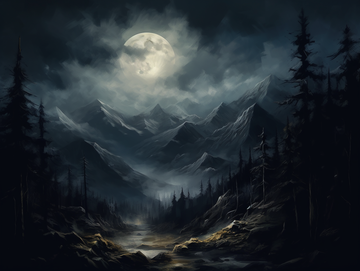 Full moon night in forest landscape