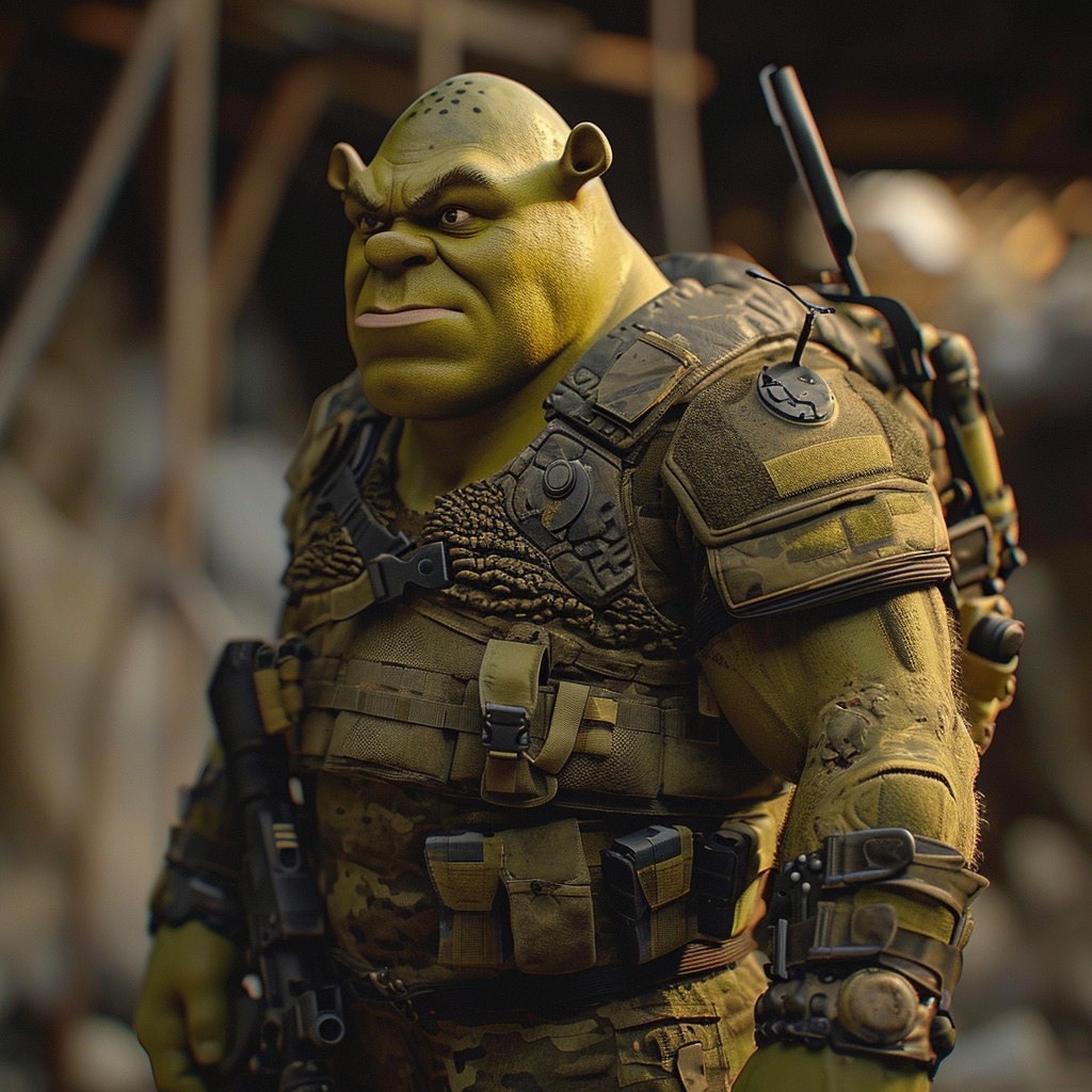 Shrek in Tactical Gear with Menacing Look