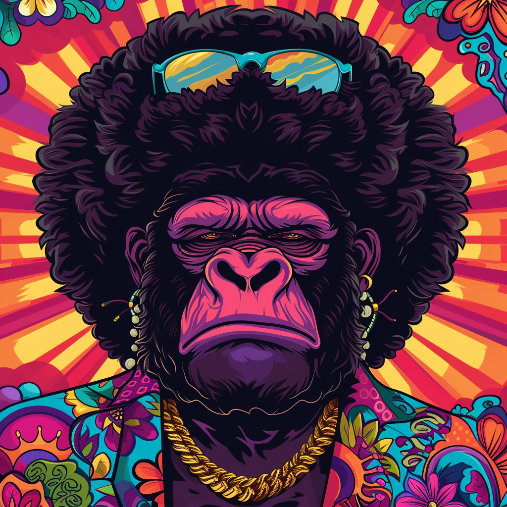 Funky Afro Sorcerer White Gorilla Illustration