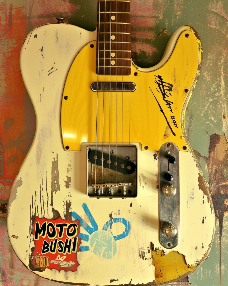 Vintage funky graffiti yellow Fender Telecaster guitar