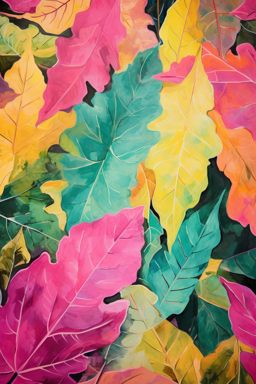 Colorful leaf surface art