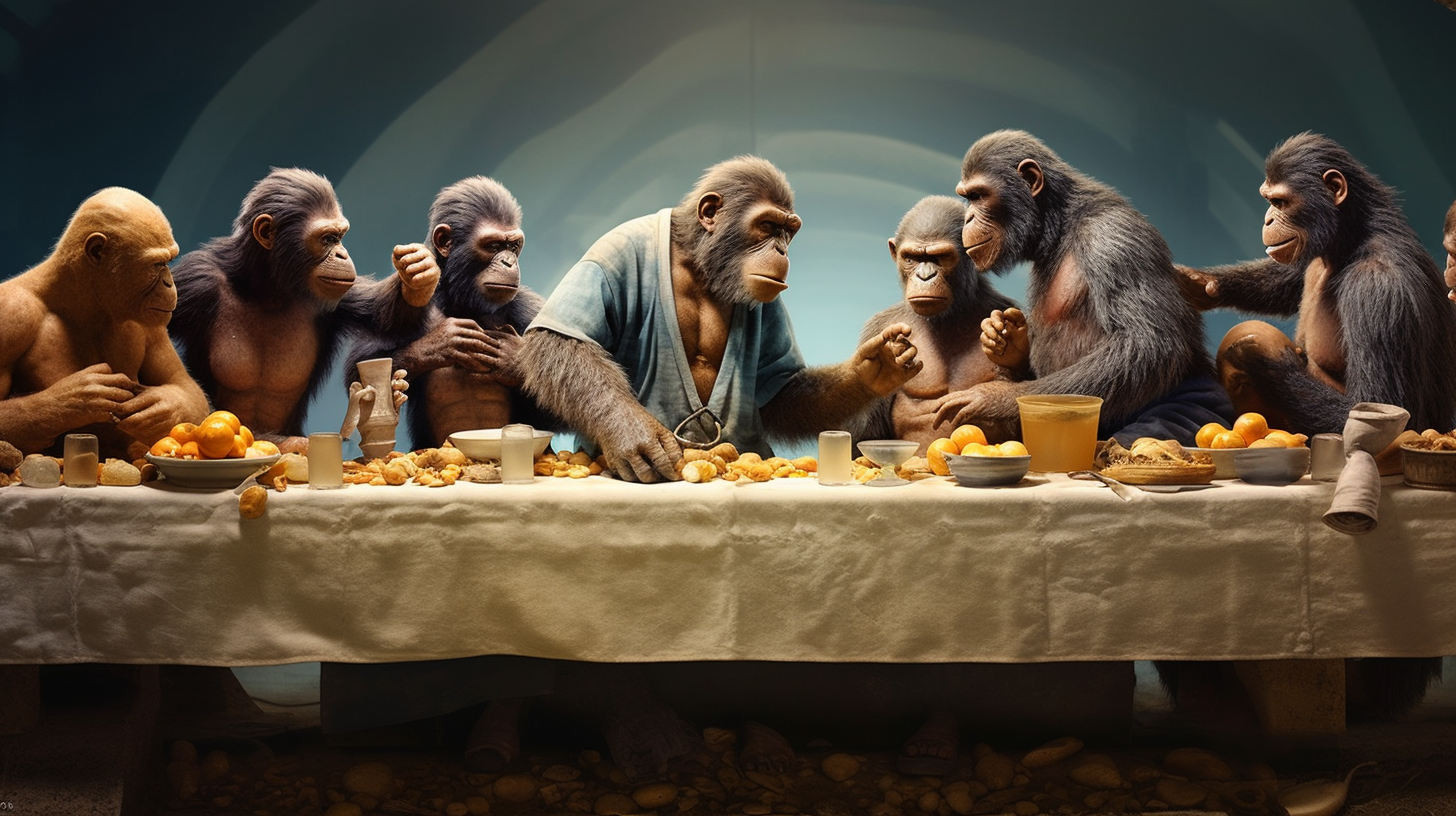 Funky monkeys enjoying their  Last Supper