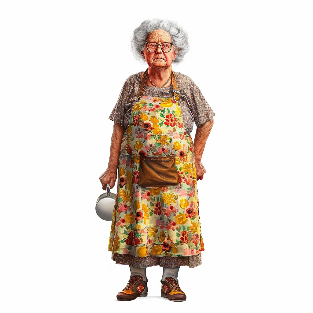 White grandmother in colorful apron