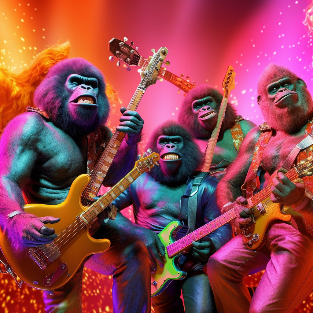 Gorillas jamming to funky music