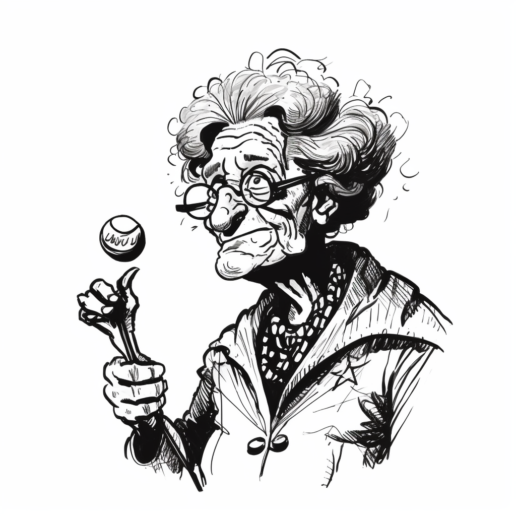 Cartoon drawing of funky old woman with bingo marker