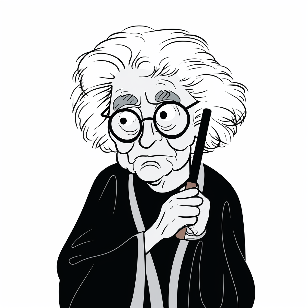 Cartoon of funky old woman with marker