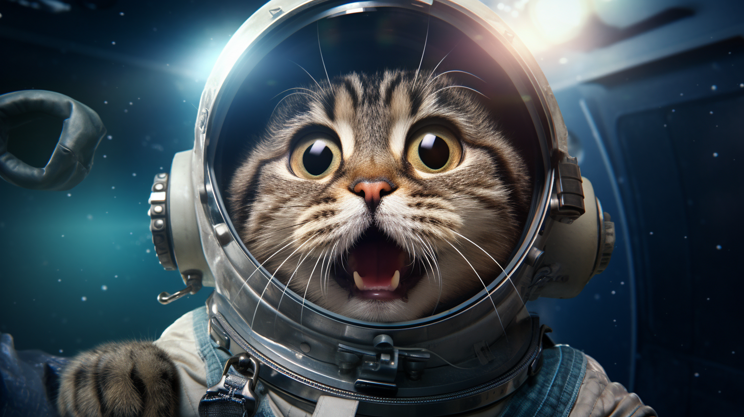 Funny animals in cats aboard a spaceship