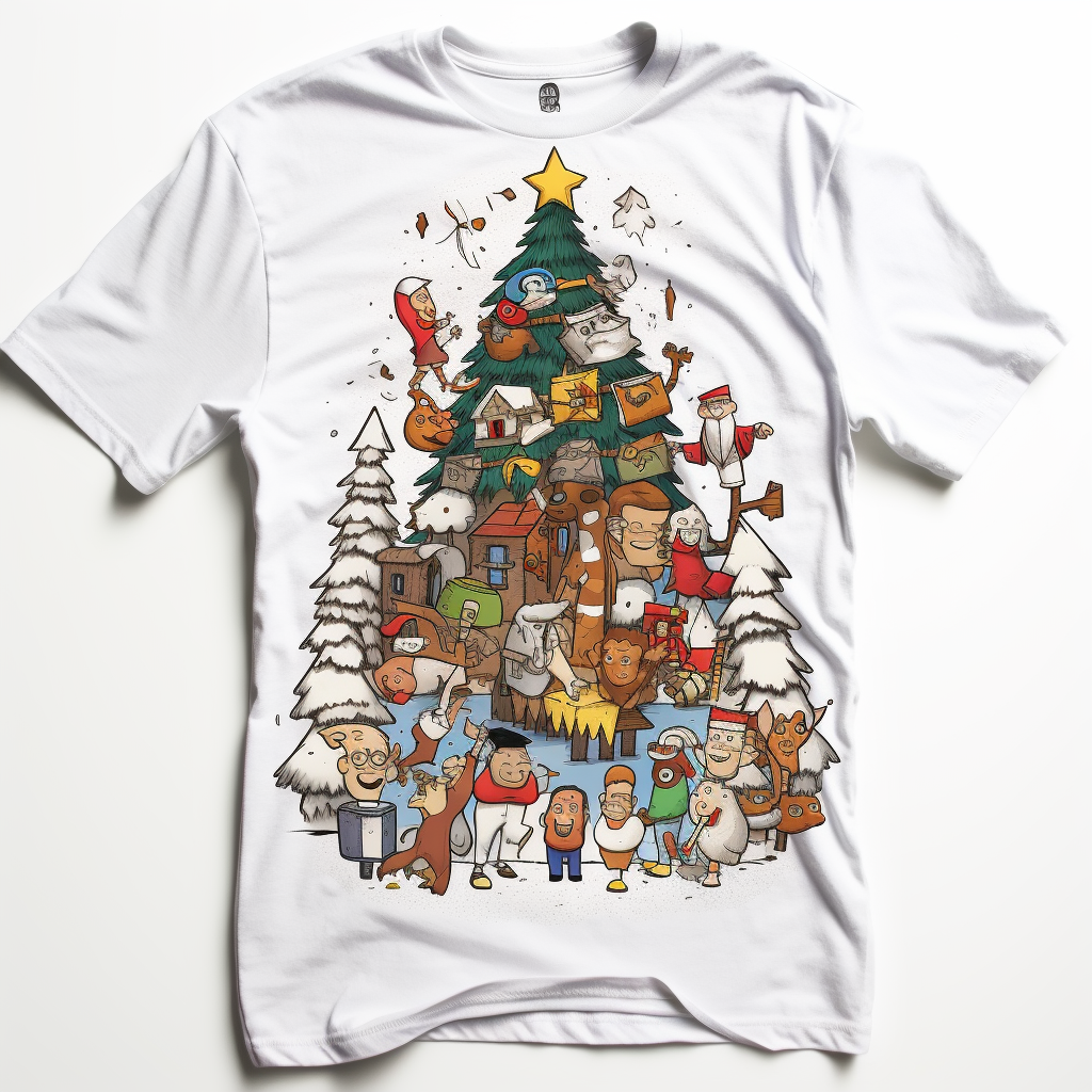 Funny Christmas Scenes T-Shirt on White Background