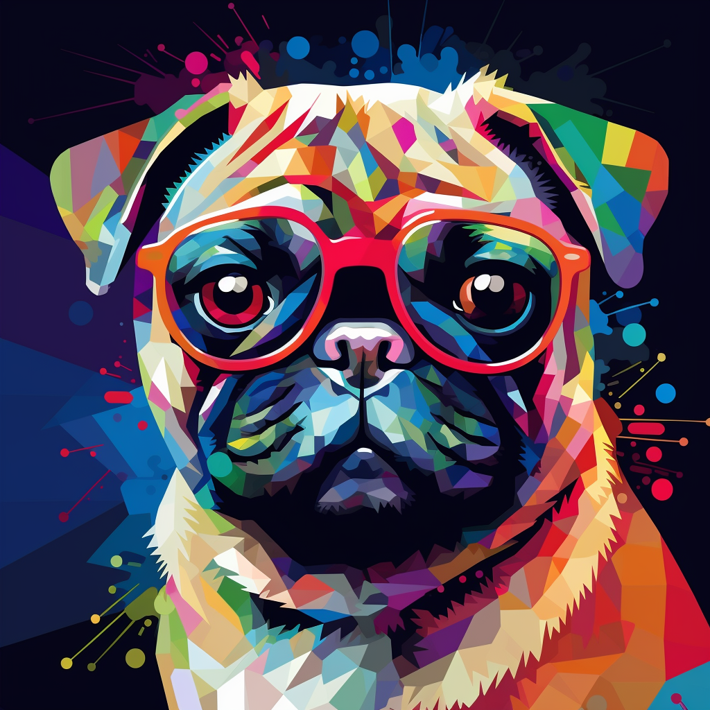 Funny and Colorful Pug in Pixel Dendy Retro Style