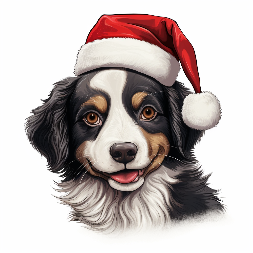 Funny dog Christmas clipart on white background