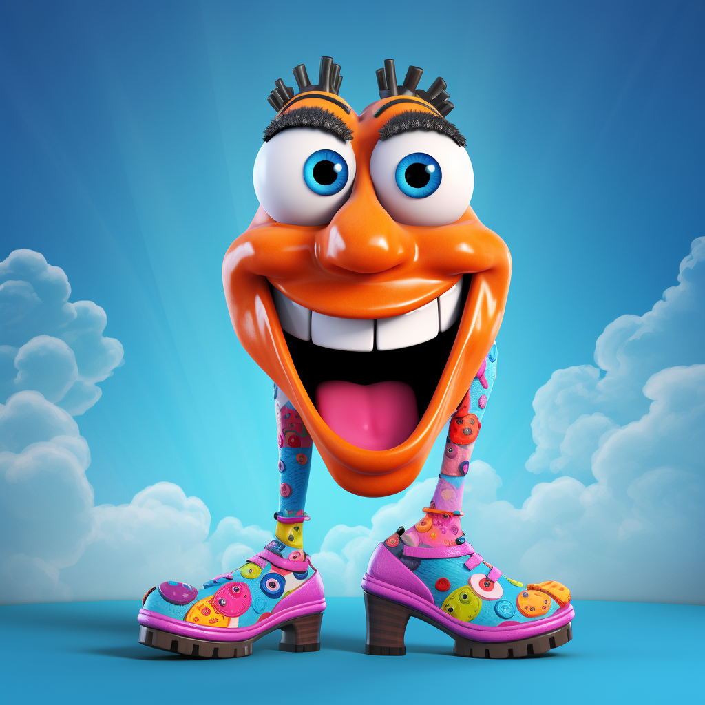 Funny face cartoon wearing socks and high heels sandals