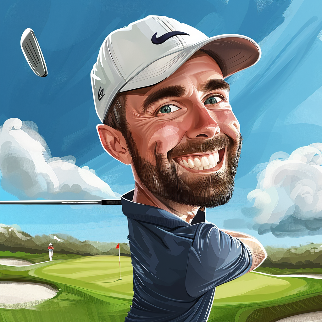 Funny golf player caricature portrait