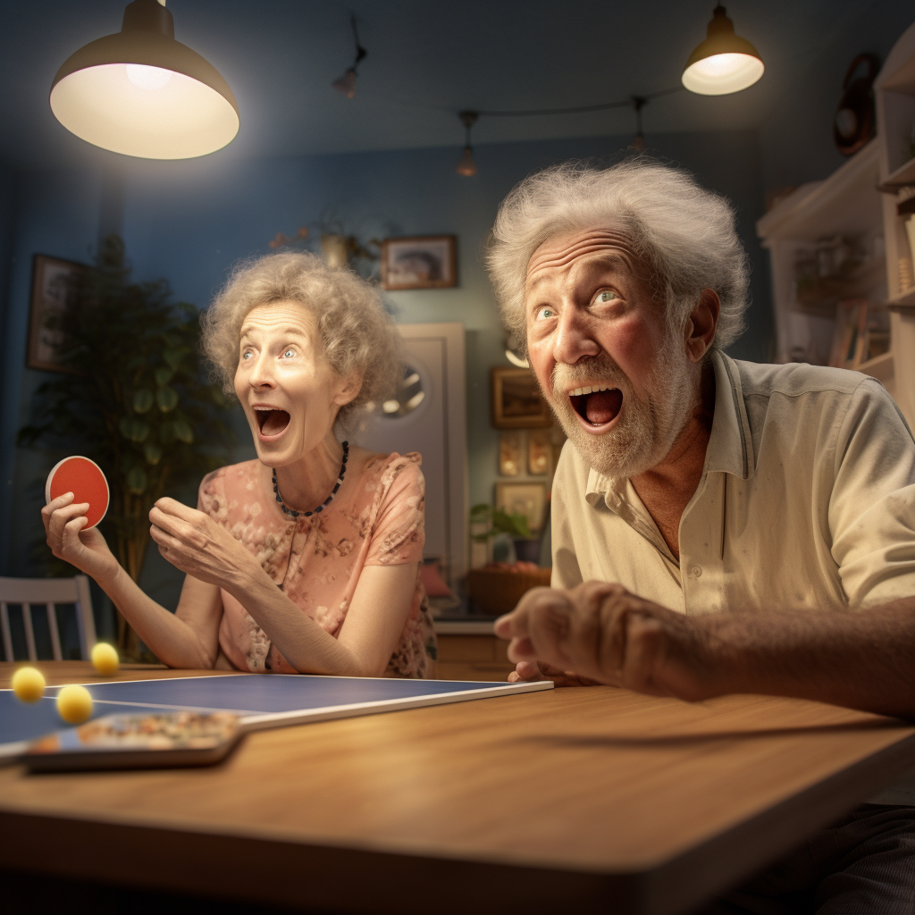 Elderly couple playing ping pong