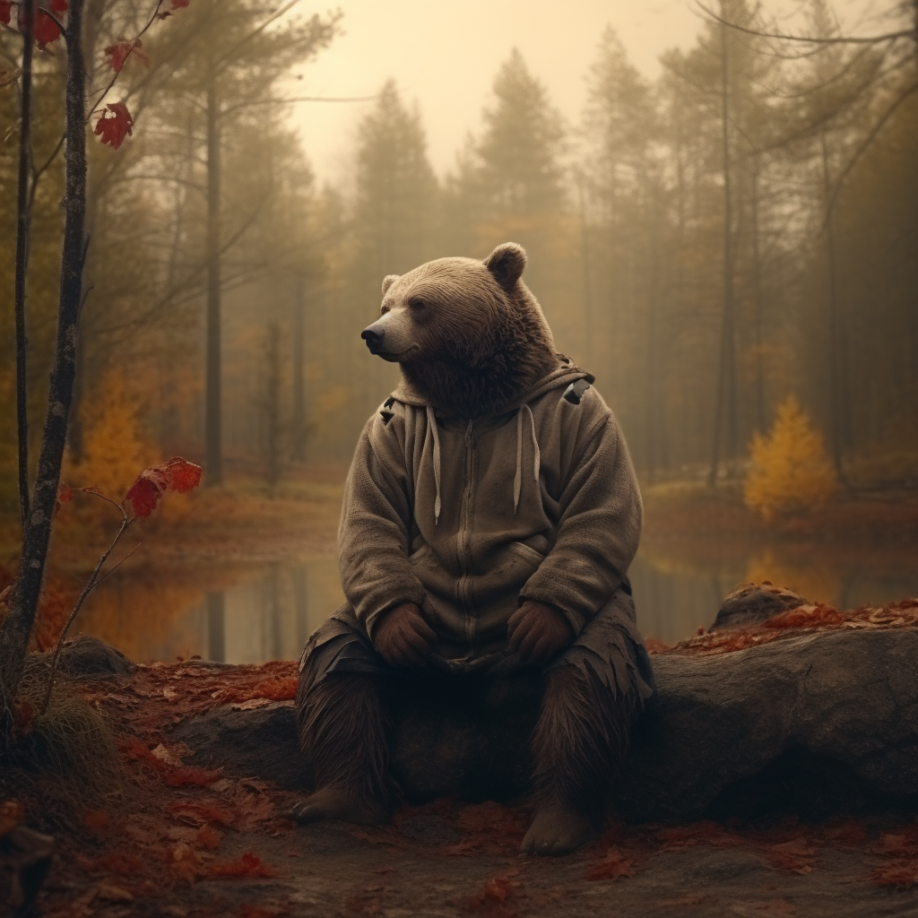 Funny meme bear in forest