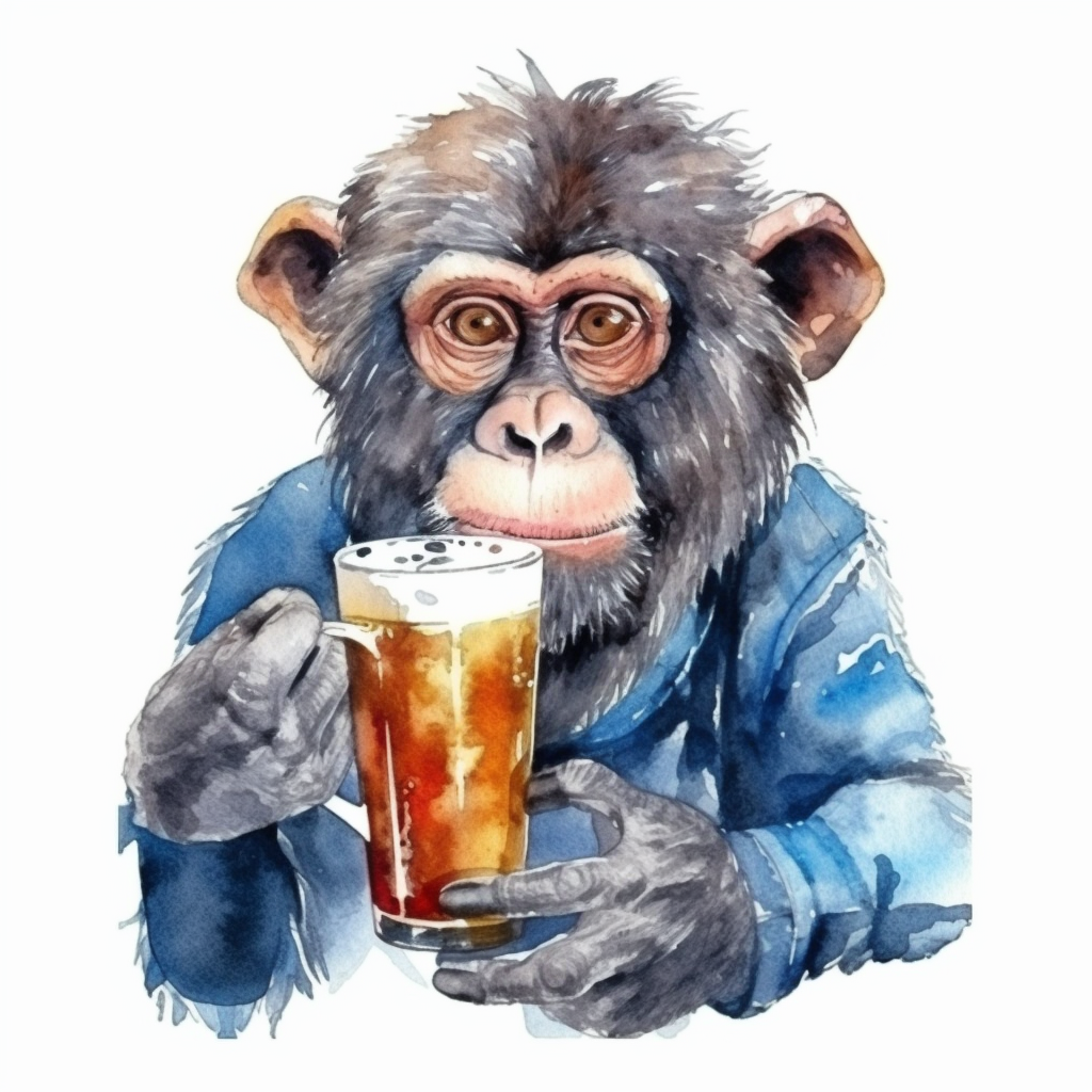 Funny monkey with fresh beer shirt illustration