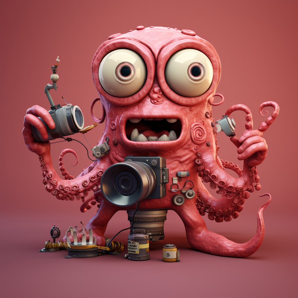 Funny monster with tentacles and gastrocamera