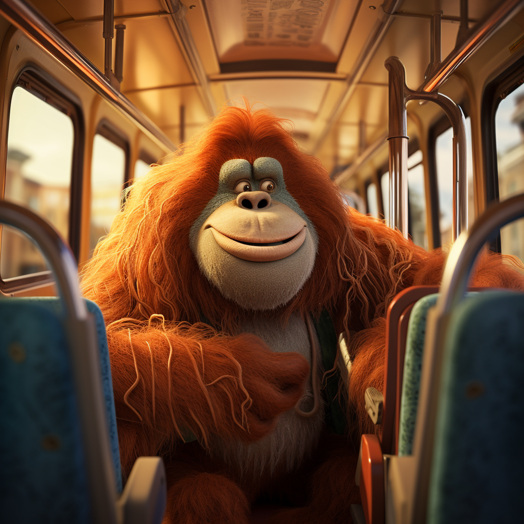 Funny orangutan missing bus scene