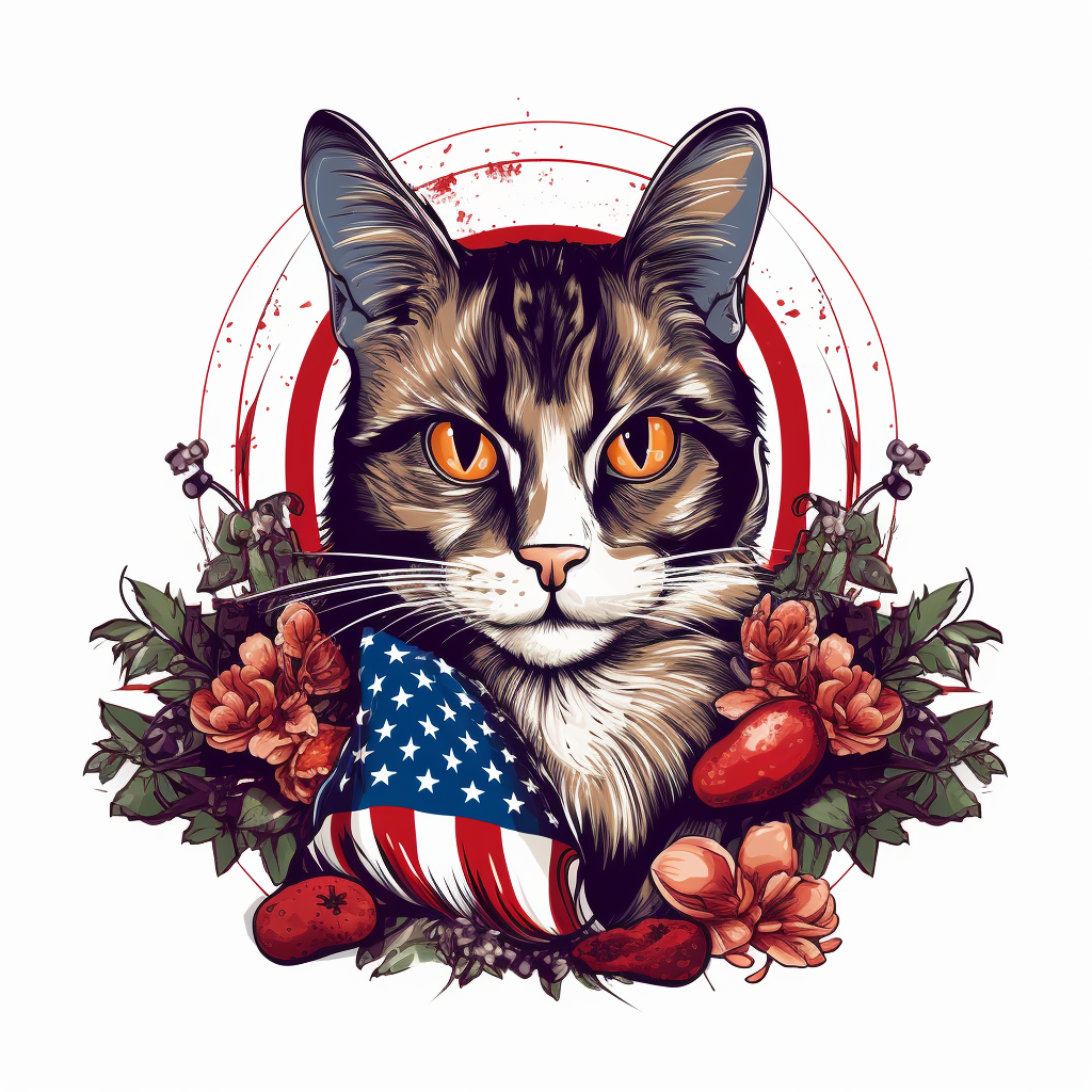 Funny patriotic cat celebrating Thanksgiving with American flag