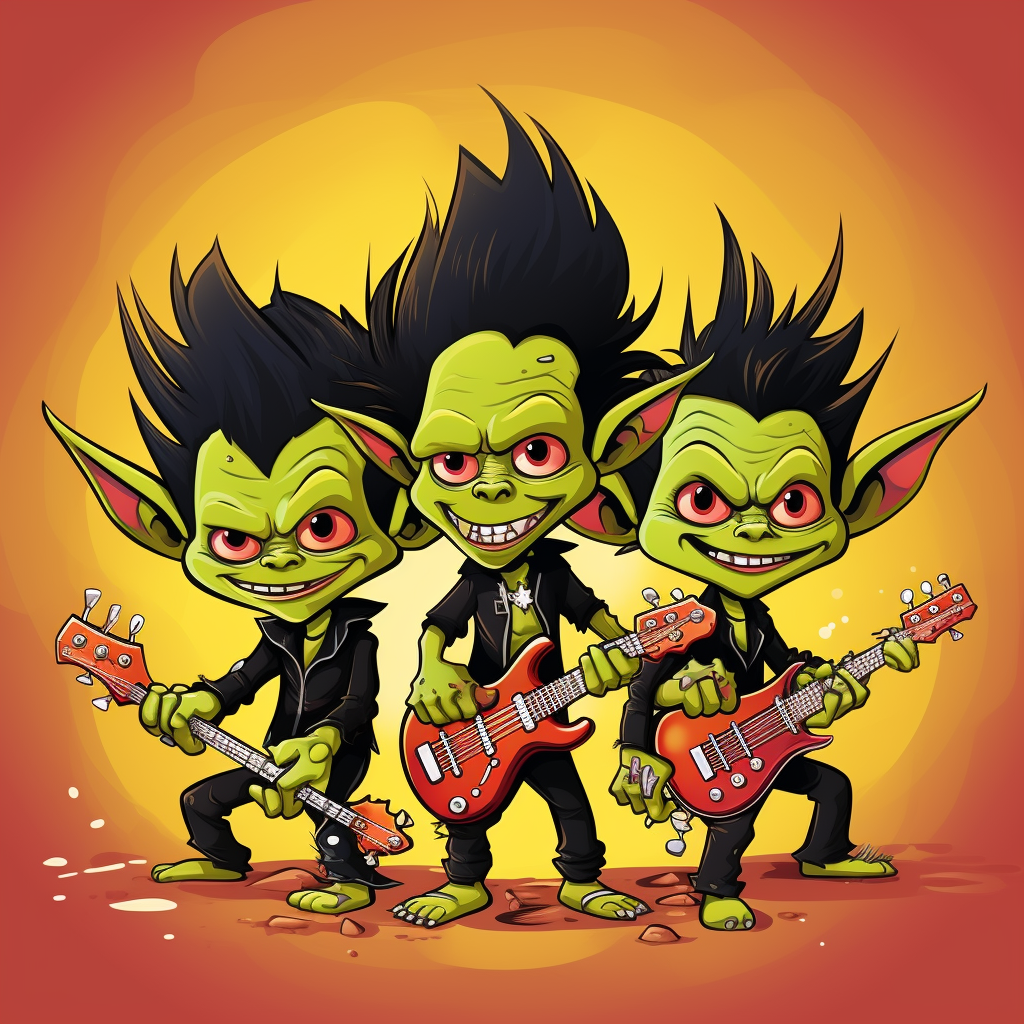 Whimsical funny rock band goblin