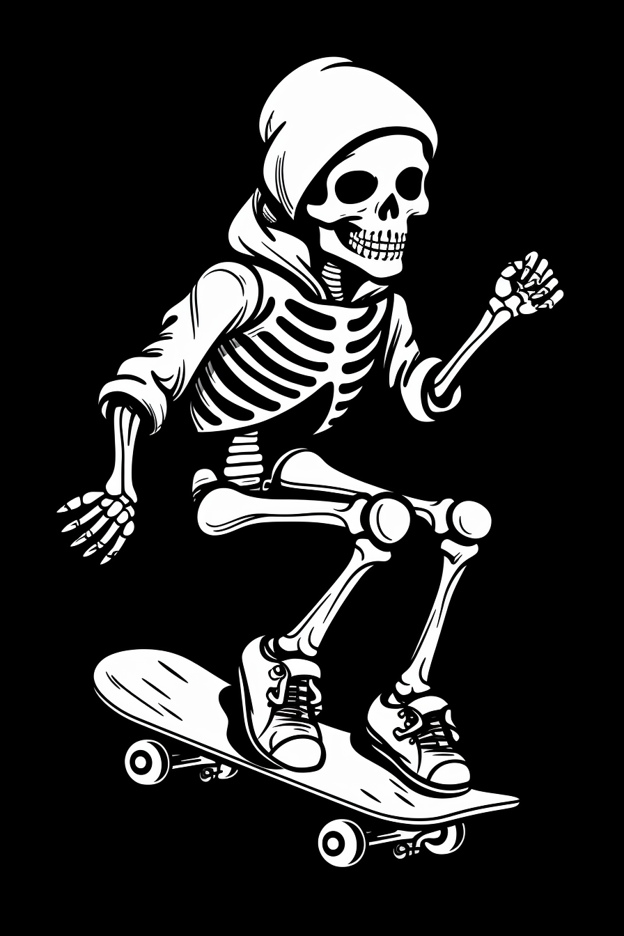 Funny skeleton riding a skateboard