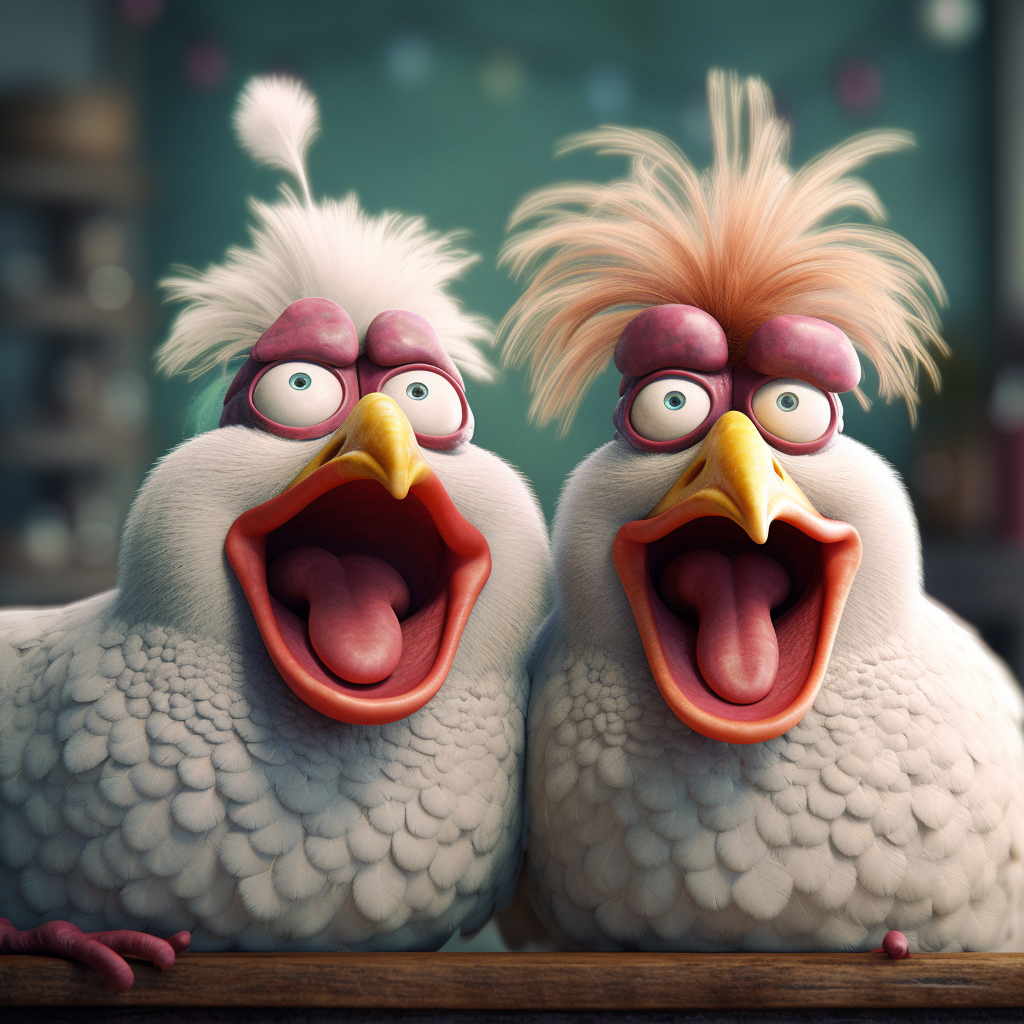 Smiling hens with dentures